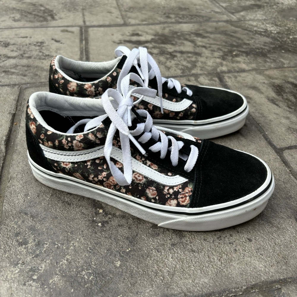 VANS Old Skool Rose DreMs Black Floral Shoes 6.5
